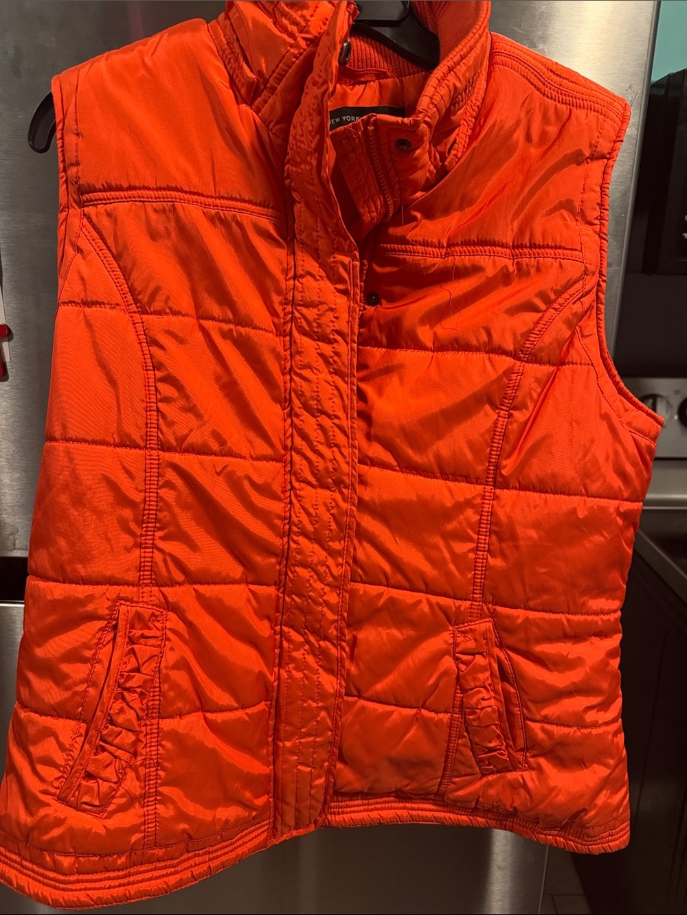 New York & Company Orange Quilted Puffer Vest